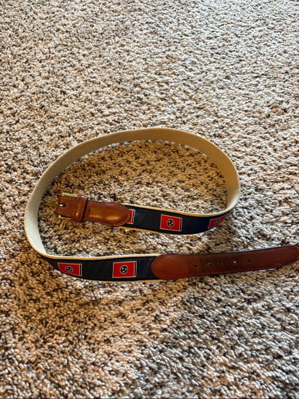 Volunteer Traditikns Brown Leather-Trim Navy TN Men’s Belt Size 36